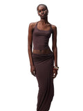 Versatile Backless Slim Cami Crop Solid Colors Women Casual Top & Skirt Sets