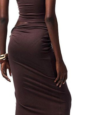 Versatile Backless Slim Cami Crop Solid Colors Women Casual Top & Skirt Sets