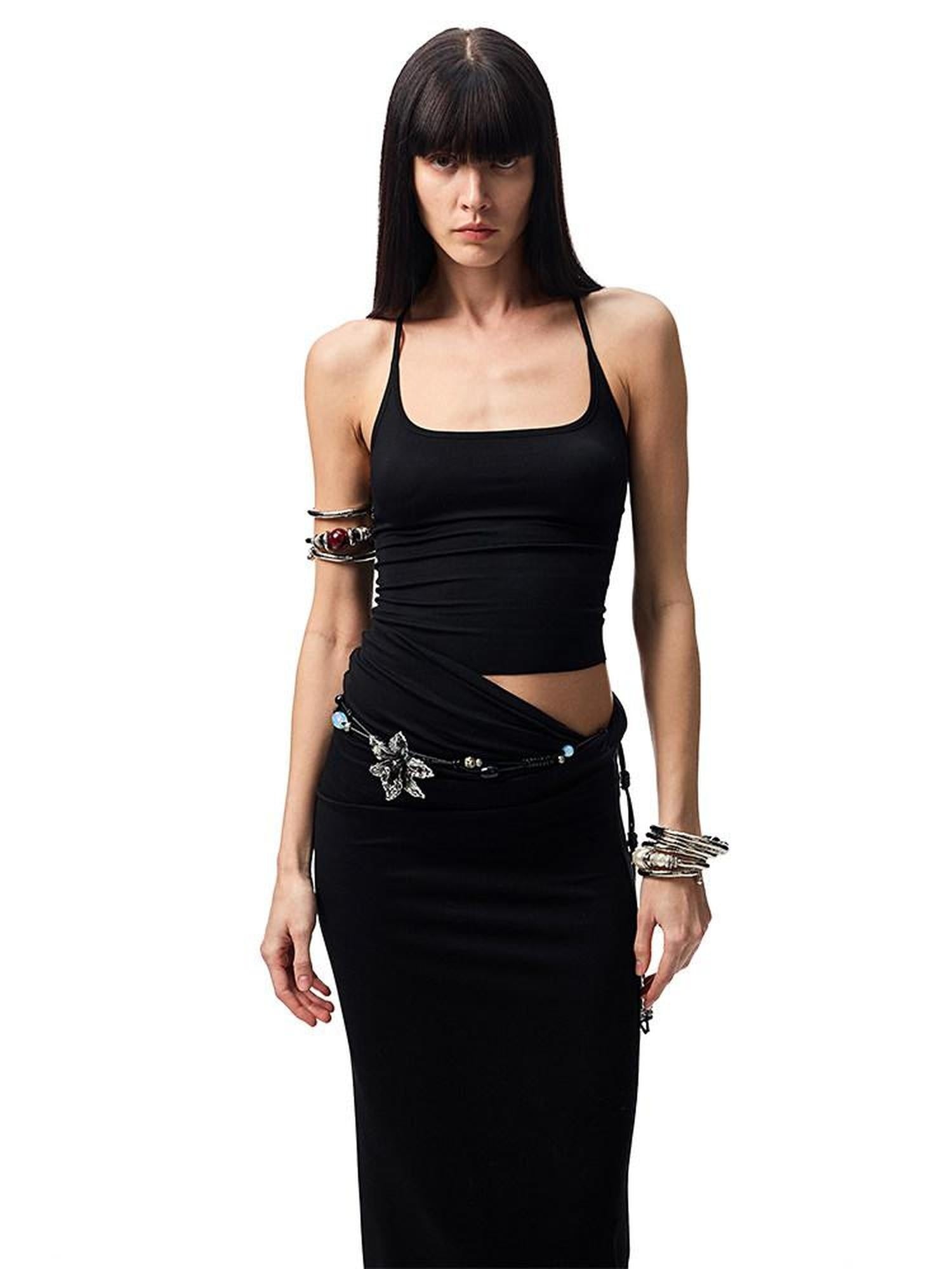 1JINN STUDIO Versatile Backless Slim Cami Crop Solid Colors Women Casual Top & Skirt Sets
