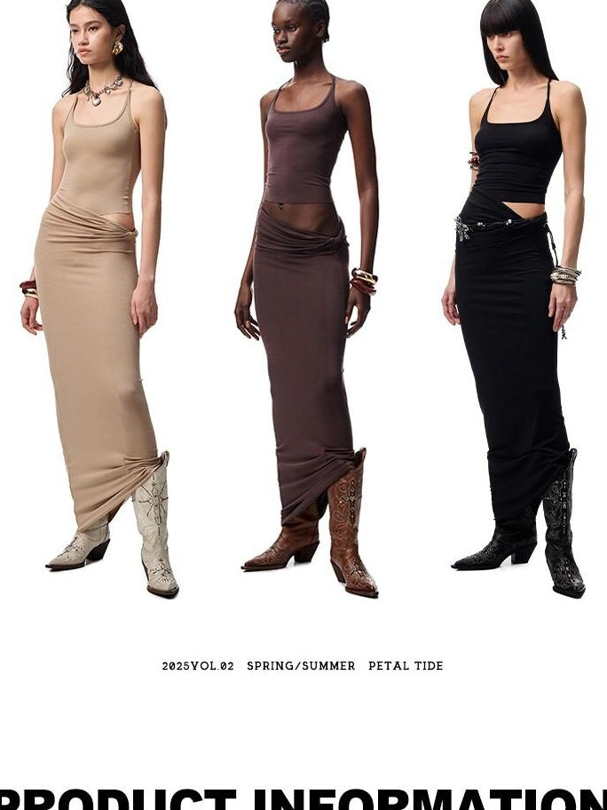 1JINN STUDIO Versatile Backless Slim Cami Crop Solid Colors Women Casual Top & Skirt Sets