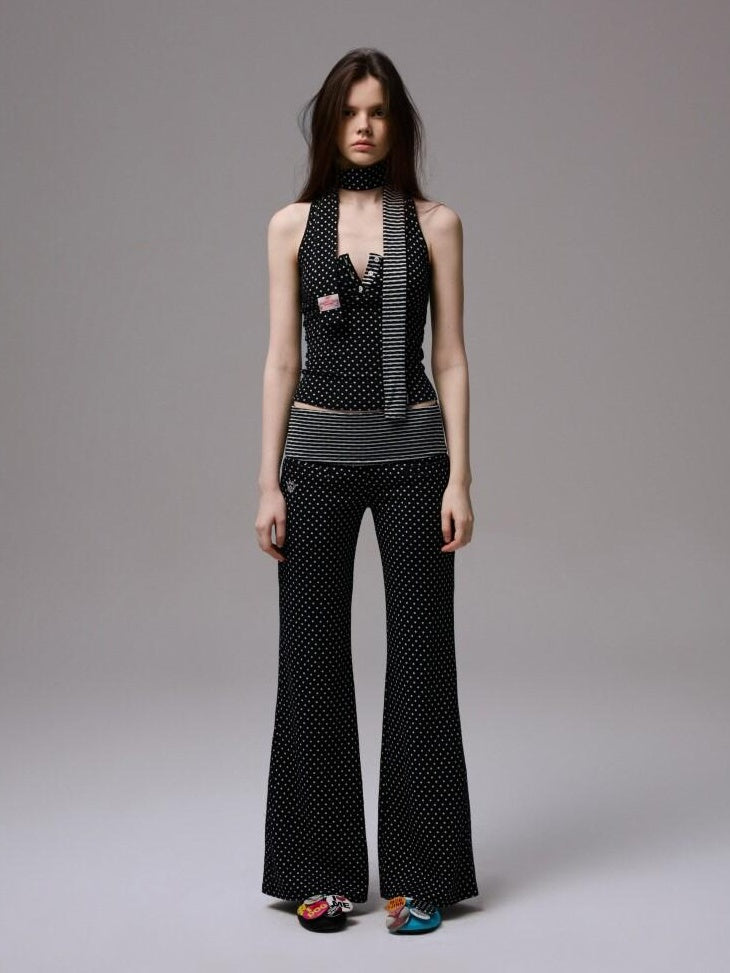 1JINN STUDIO Versatile Backless Slim Henley Cami Flare Pants Women Polka Dot Top & Pants Sets