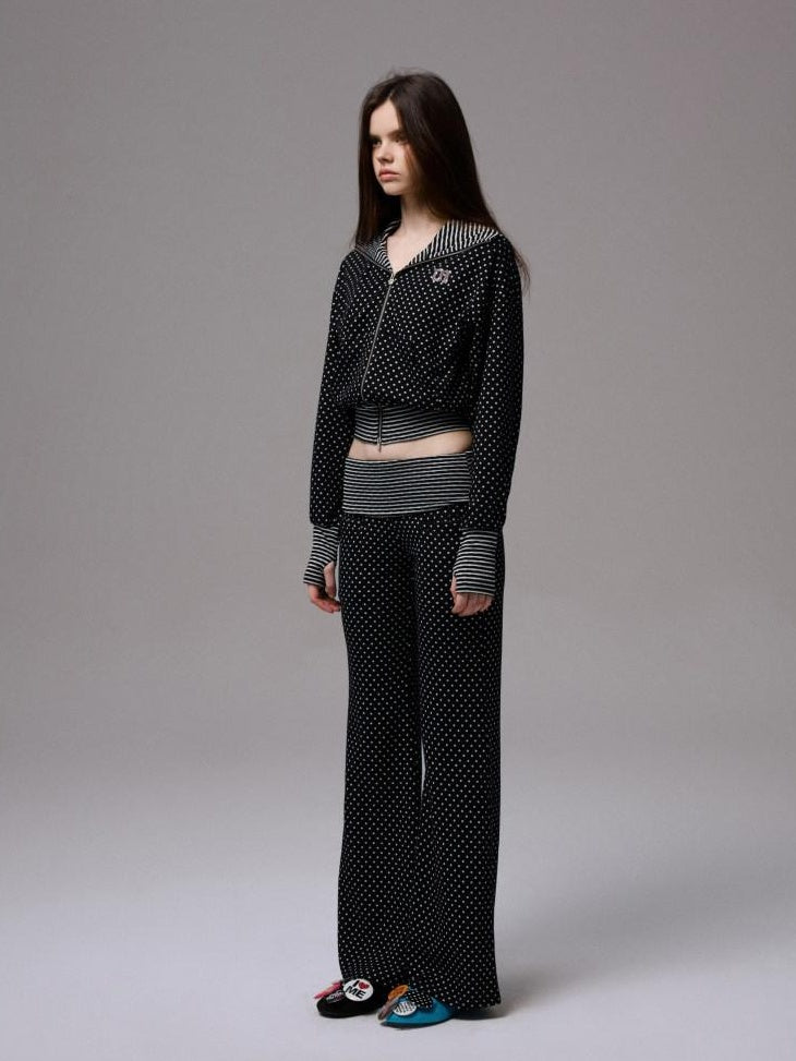 1JINN STUDIO Versatile Backless Slim Henley Cami Flare Pants Women Polka Dot Top & Pants Sets