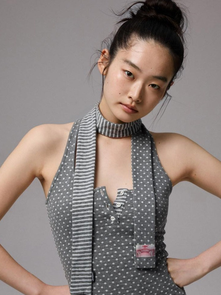 1JINN STUDIO Versatile Backless Slim Henley Cami Flare Pants Women Polka Dot Top & Pants Sets
