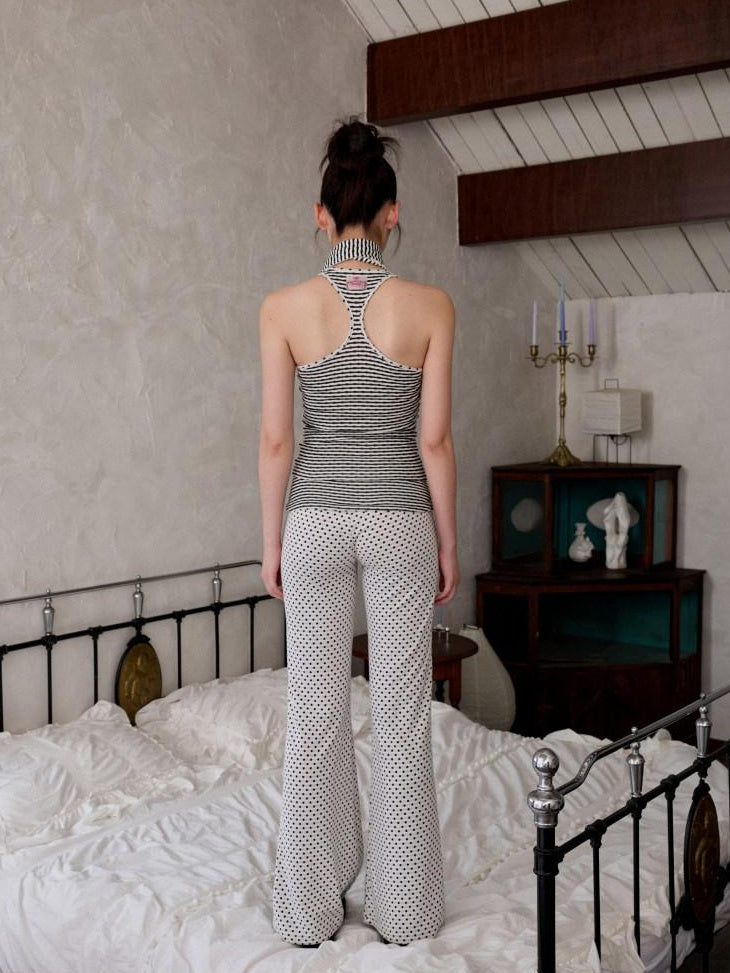 1JINN STUDIO Versatile Backless Slim Henley Cami Flare Pants Women Polka Dot Top & Pants Sets