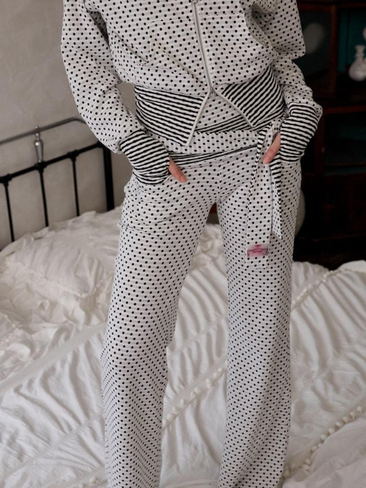 1JINN STUDIO Versatile Backless Slim Henley Cami Flare Pants Women Polka Dot Top & Pants Sets