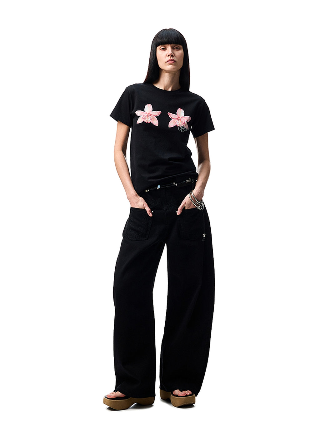 1JINN STUDIO Versatile Low Rise Distressed Cotton Blend Loose Fit Women Zipper Wide Leg Pants