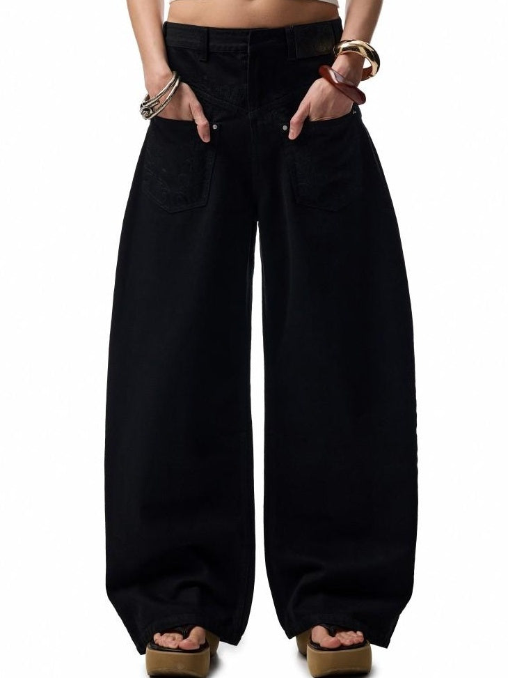 1JINN STUDIO Versatile Low Rise Distressed Cotton Blend Loose Fit Women Zipper Wide Leg Pants