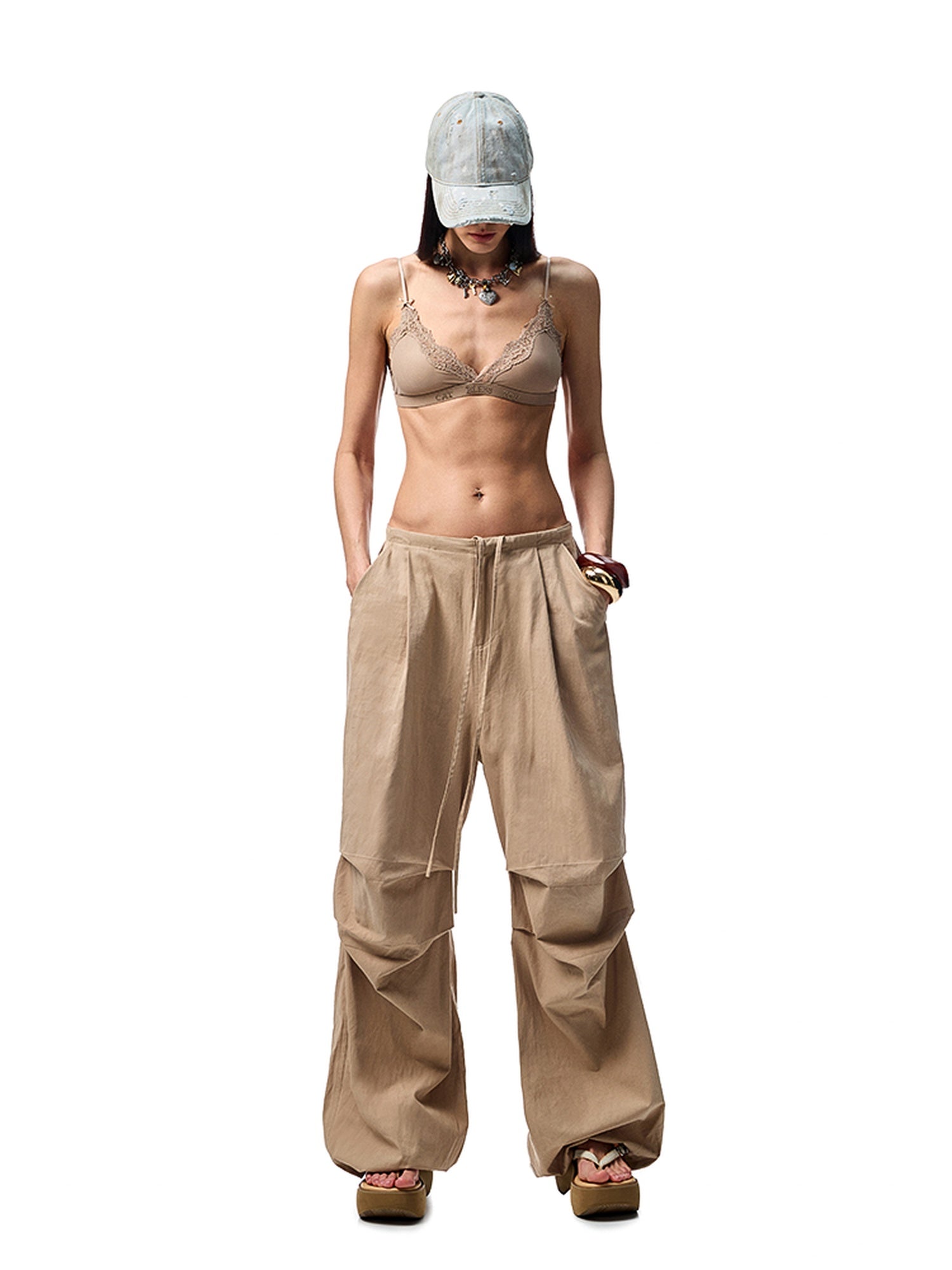 1JINN STUDIO Versatile Minimal High Waist Elastic Cotton Washed Women Wide Leg Pants