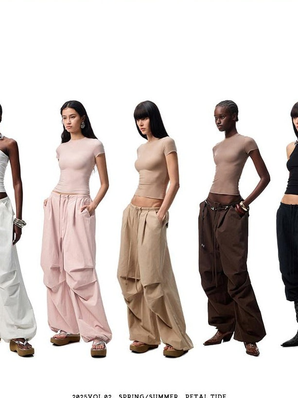 1JINN STUDIO Versatile Minimal High Waist Elastic Cotton Washed Women Wide Leg Pants