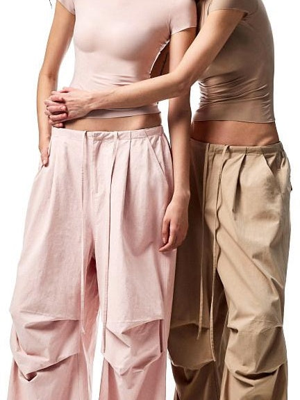 1JINN STUDIO Versatile Minimal High Waist Elastic Cotton Washed Women Wide Leg Pants