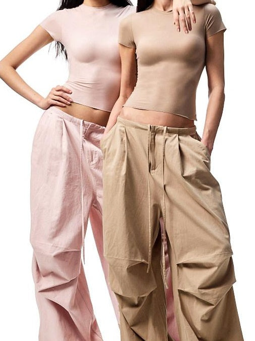 1JINN STUDIO Versatile Minimal High Waist Elastic Cotton Washed Women Wide Leg Pants