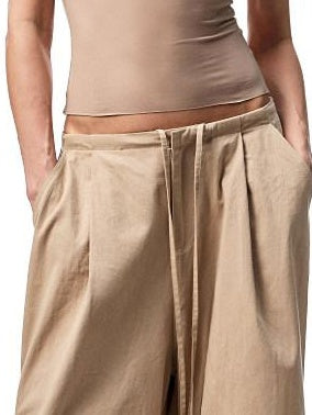 1JINN STUDIO Versatile Minimal High Waist Elastic Cotton Washed Women Wide Leg Pants