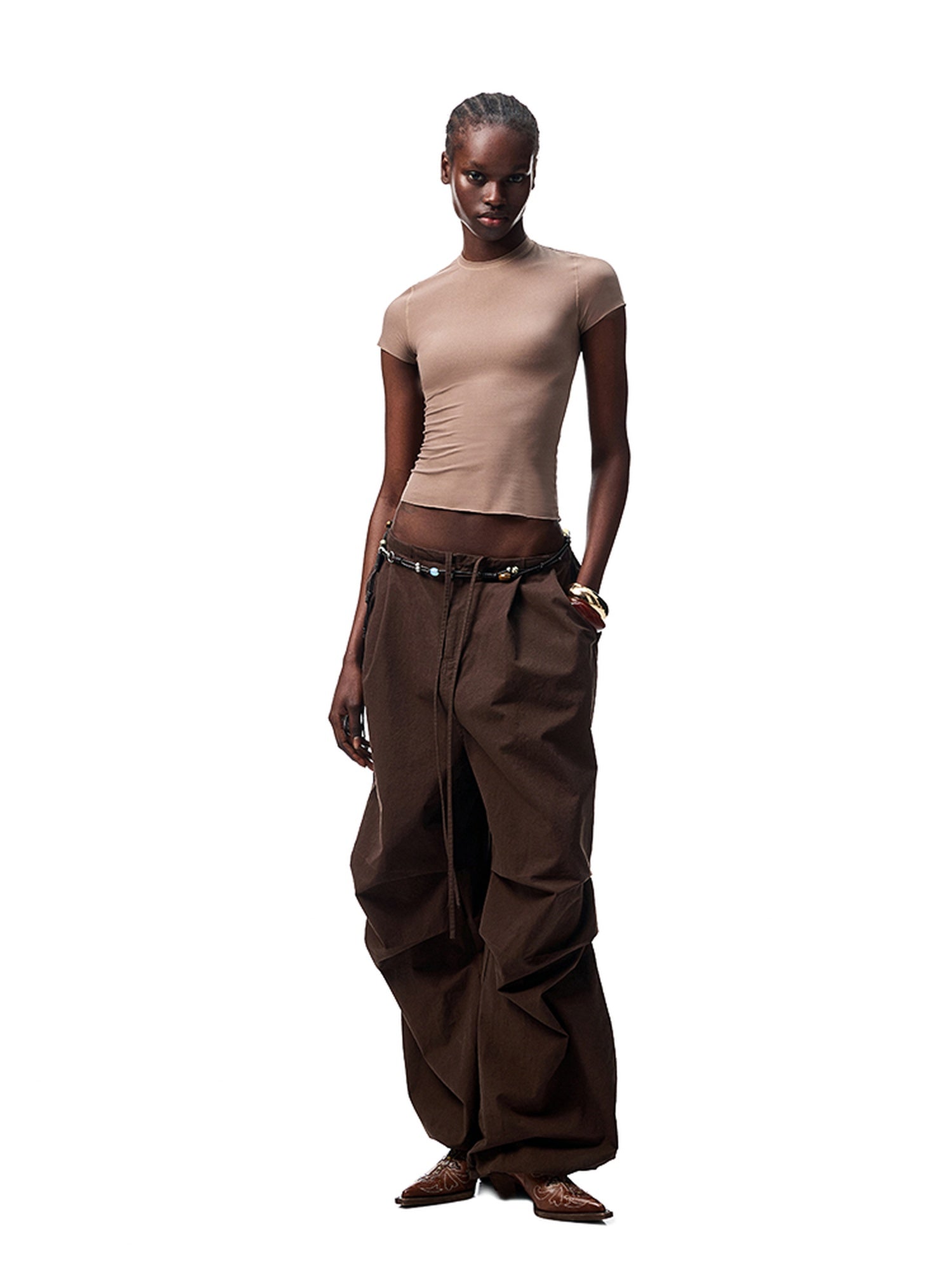 1JINN STUDIO Versatile Minimal High Waist Elastic Cotton Washed Women Wide Leg Pants