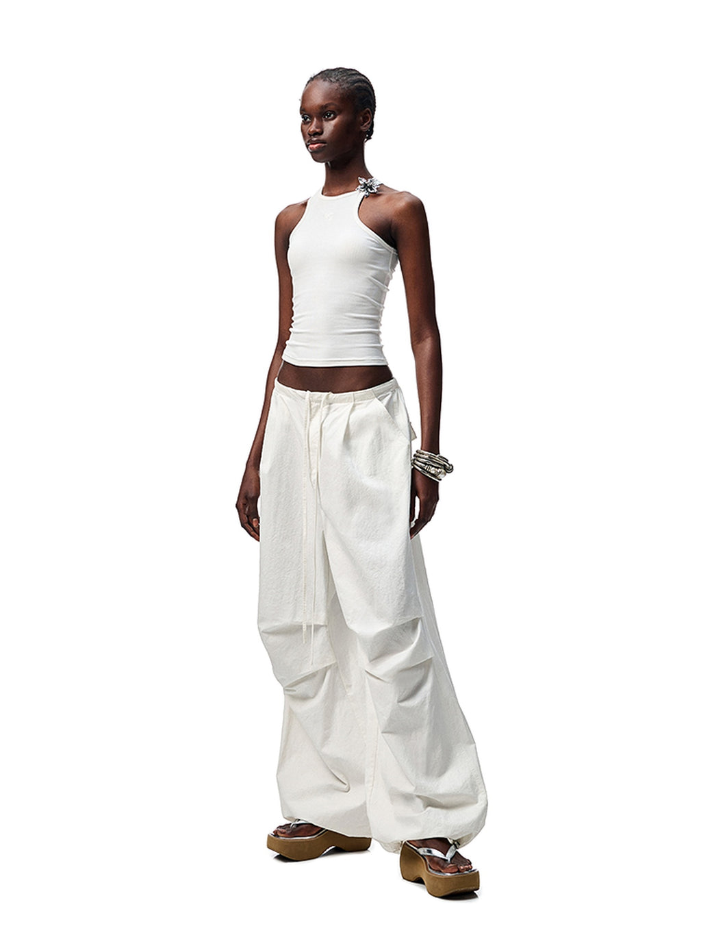 1JINN STUDIO Versatile Minimal High Waist Elastic Cotton Washed Women Wide Leg Pants