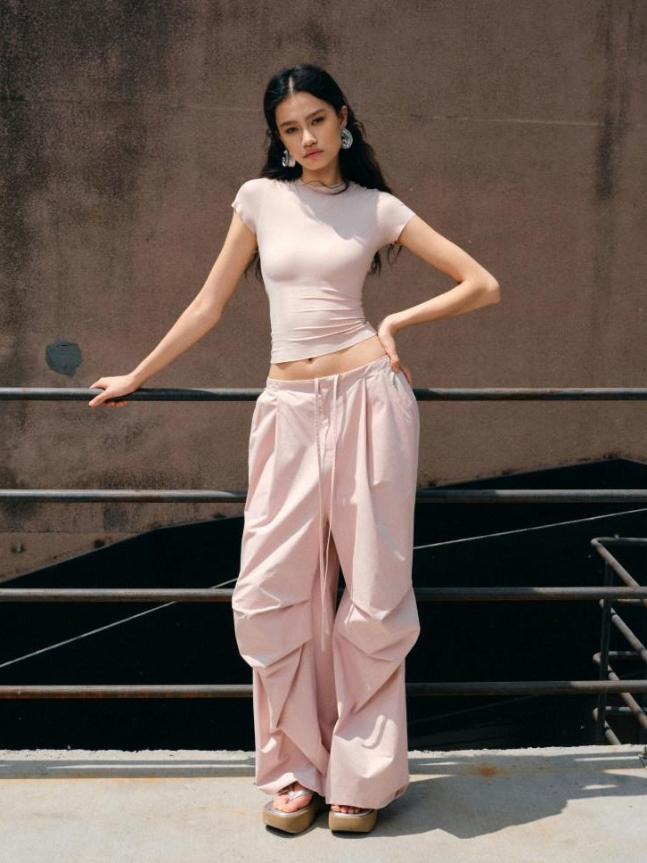 1JINN STUDIO Versatile Minimal High Waist Elastic Cotton Washed Women Wide Leg Pants