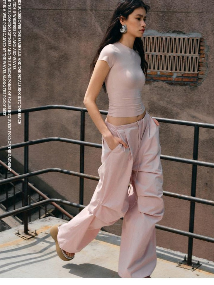 1JINN STUDIO Versatile Minimal High Waist Elastic Cotton Washed Women Wide Leg Pants