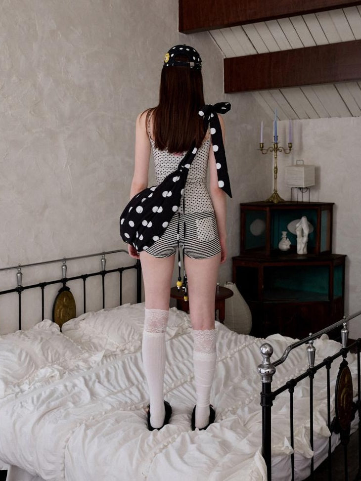 1JINN STUDIO Versatile Polka Dot Slim Cami Open Back Ladies Poly Cotton Top & Shorts Sets