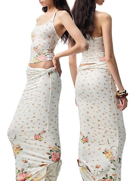 1JINN STUDIO Versatile Slim Fit Cropped Cami Women Floral Print Layering Top & Skirt Sets