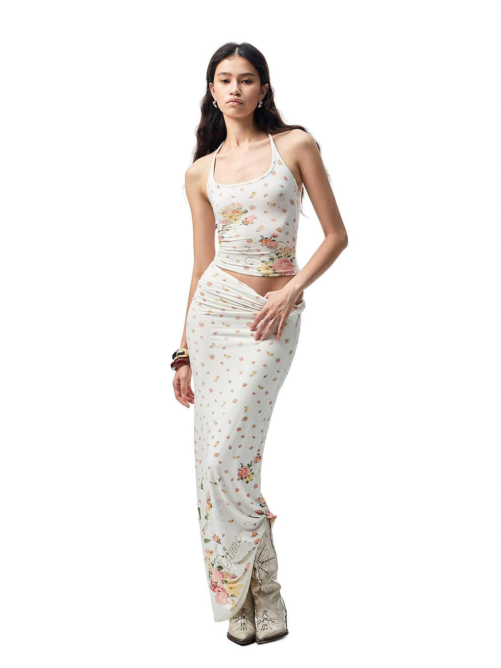 1JINN STUDIO Versatile Slim Fit Cropped Cami Women Floral Print Layering Top & Skirt Sets