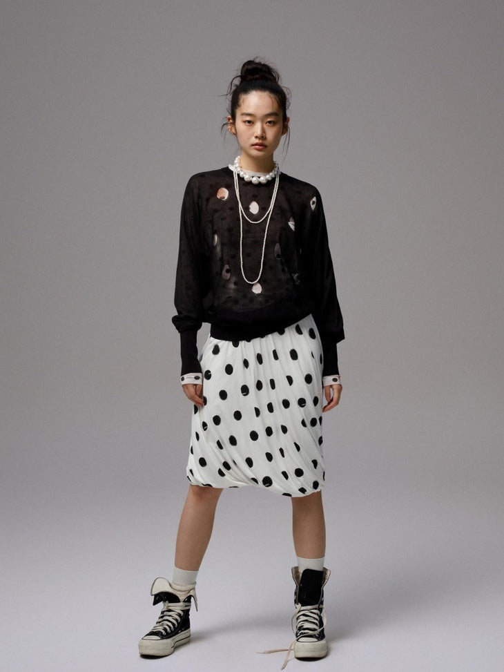 1JINN STUDIO Viscose Blend Polka Dot Loose Fit Office Women Long Sleeve T-Shirts