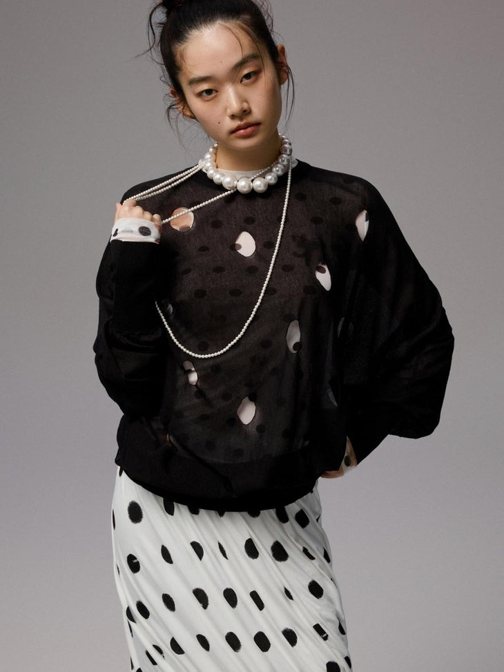 1JINN STUDIO Viscose Blend Polka Dot Loose Fit Office Women Long Sleeve T-Shirts
