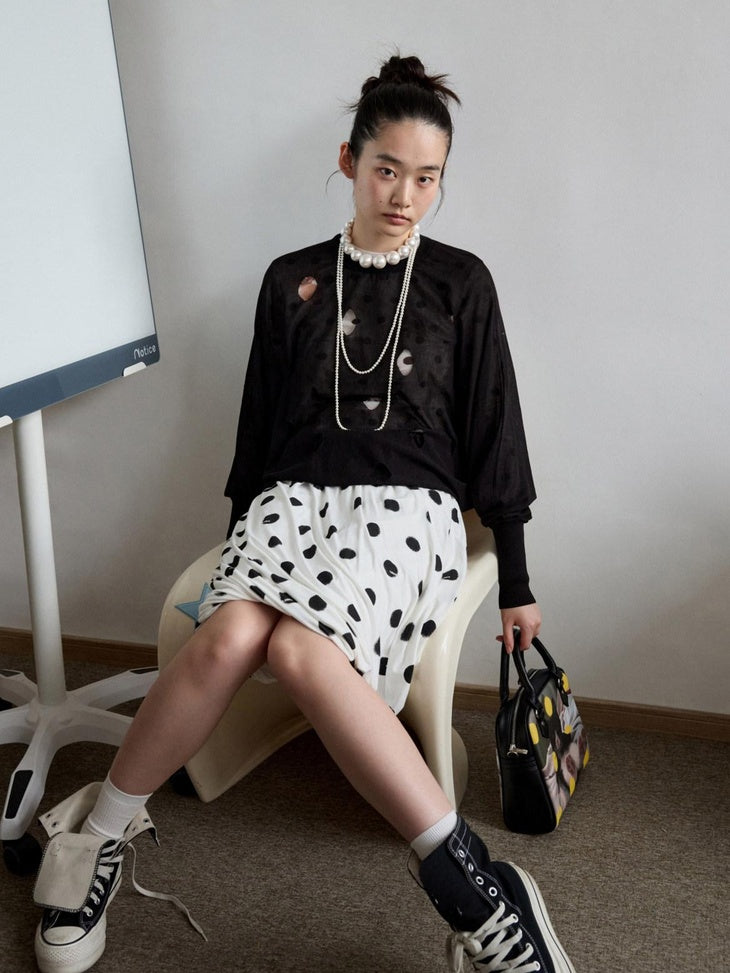 1JINN STUDIO Viscose Blend Polka Dot Loose Fit Office Women Long Sleeve T-Shirts