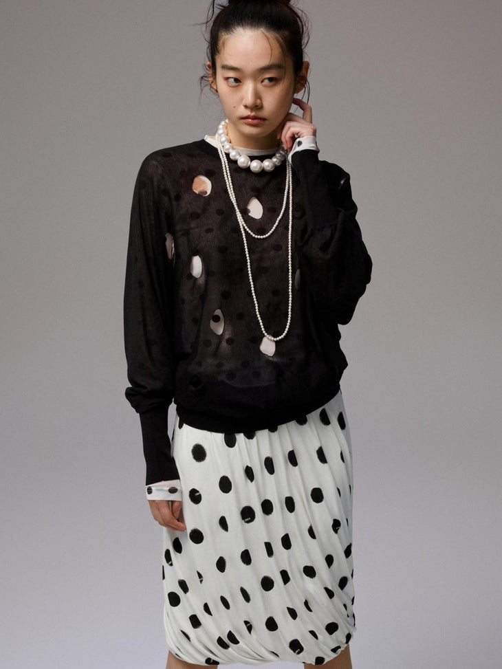 1JINN STUDIO Viscose Blend Polka Dot Loose Fit Office Women Long Sleeve T-Shirts
