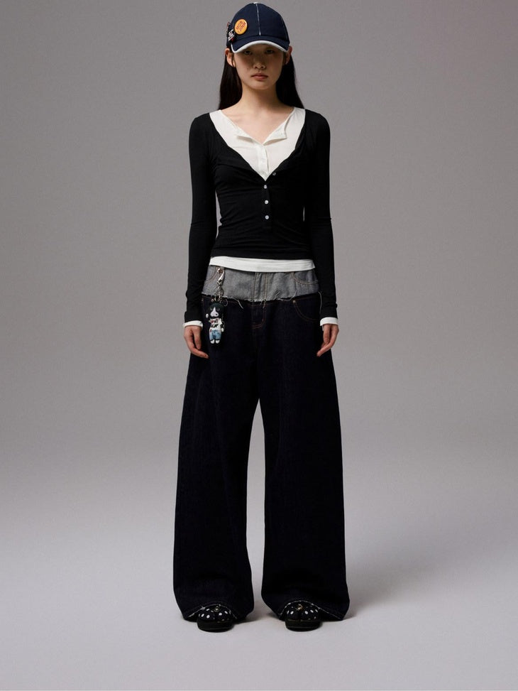 1JINN STUDIO Viscose Stretch Casual Slim Patchwork Women Colorblock Long Sleeve T-Shirts