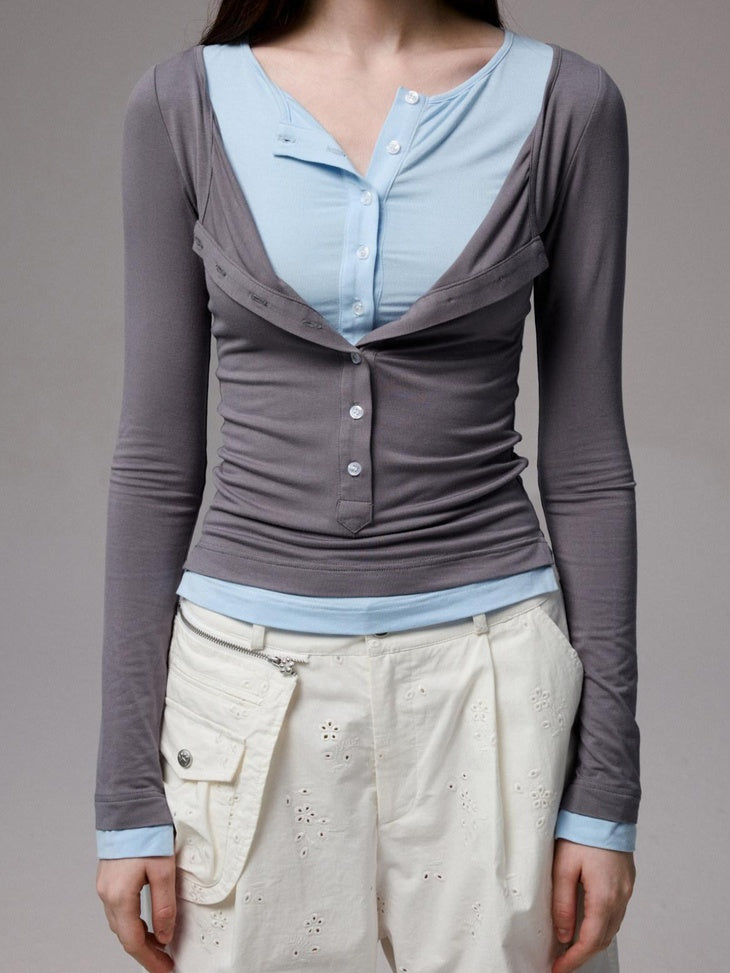 1JINN STUDIO Viscose Stretch Casual Slim Patchwork Women Colorblock Long Sleeve T-Shirts