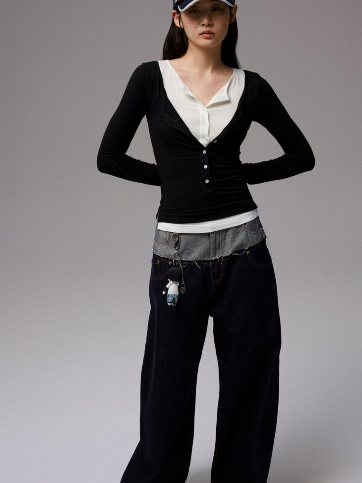 1JINN STUDIO Viscose Stretch Casual Slim Patchwork Women Colorblock Long Sleeve T-Shirts