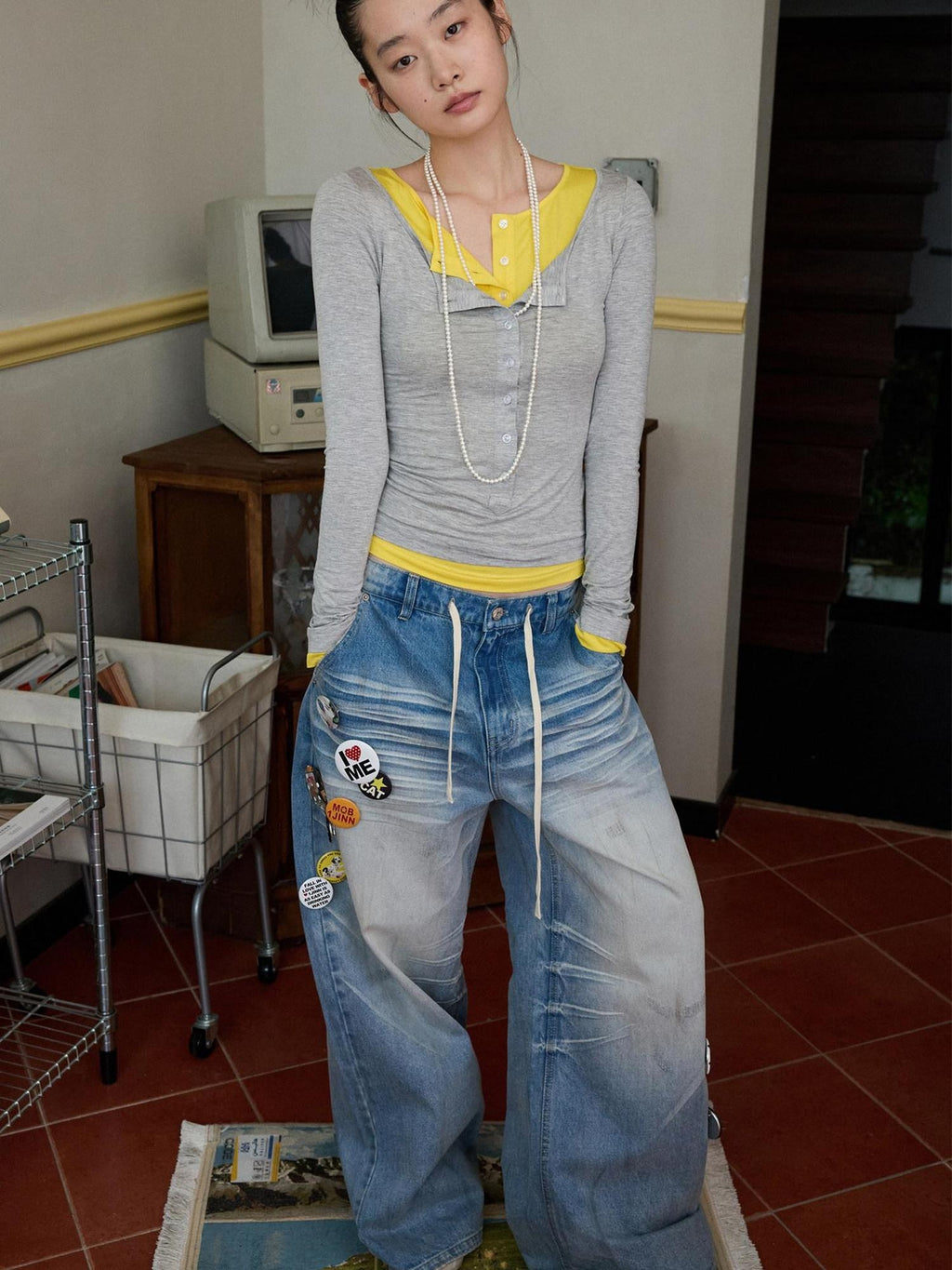 1JINN STUDIO Viscose Stretch Casual Slim Patchwork Women Colorblock Long Sleeve T-Shirts