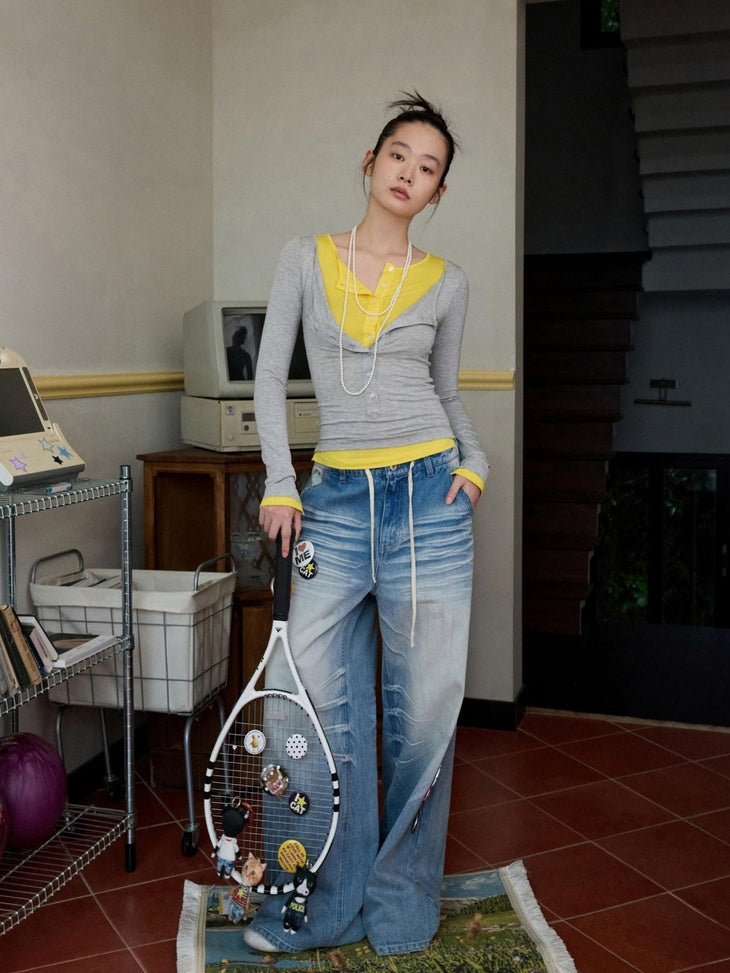 1JINN STUDIO Viscose Stretch Casual Slim Patchwork Women Colorblock Long Sleeve T-Shirts