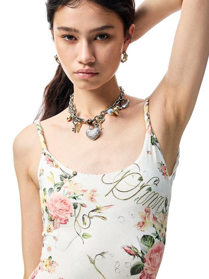 1JINN STUDIO Waist Cinch Ins Style Floral Cami Sleeveless Casual Women Viscose Maxi Dresses