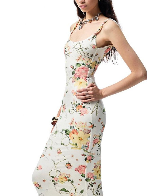 1JINN STUDIO Waist Cinch Ins Style Floral Cami Sleeveless Casual Women Viscose Maxi Dresses