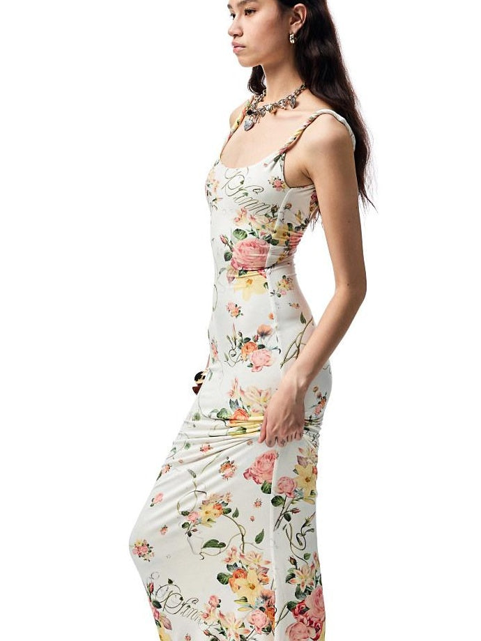 1JINN STUDIO Waist Cinch Ins Style Floral Cami Sleeveless Casual Women Viscose Maxi Dresses