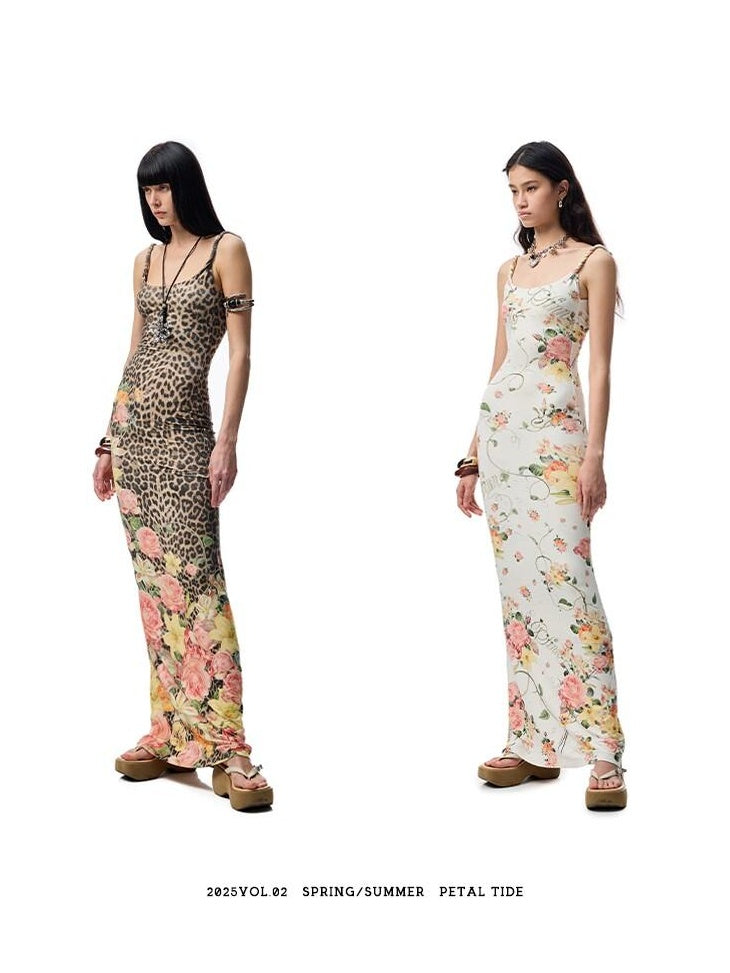 1JINN STUDIO Waist Cinch Ins Style Floral Cami Sleeveless Casual Women Viscose Maxi Dresses