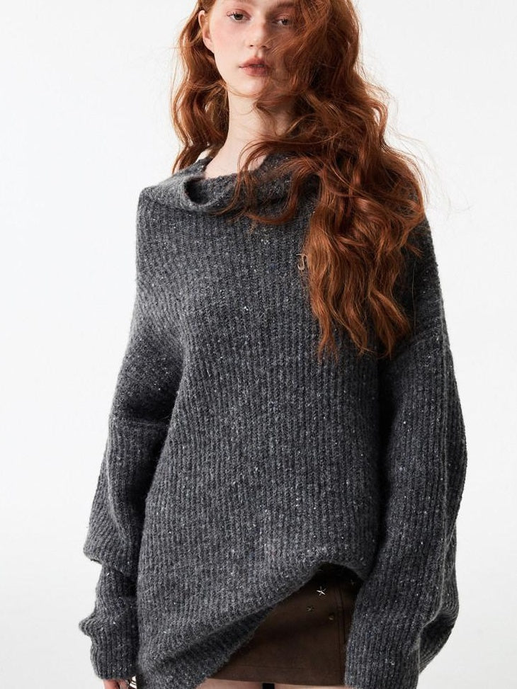 1JINN STUDIO Warm Cozy Off Shoulder Loose Fit Long Sleeve Office Knit Pullover Women Sweaters