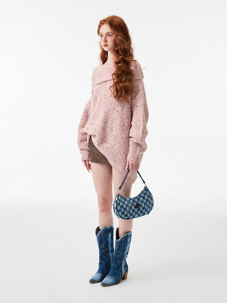 1JINN STUDIO Warm Cozy Off Shoulder Loose Fit Long Sleeve Office Knit Pullover Women Sweaters