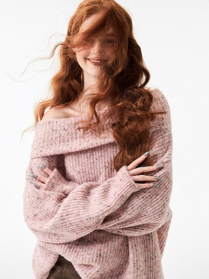 1JINN STUDIO Warm Cozy Off Shoulder Loose Fit Long Sleeve Office Knit Pullover Women Sweaters