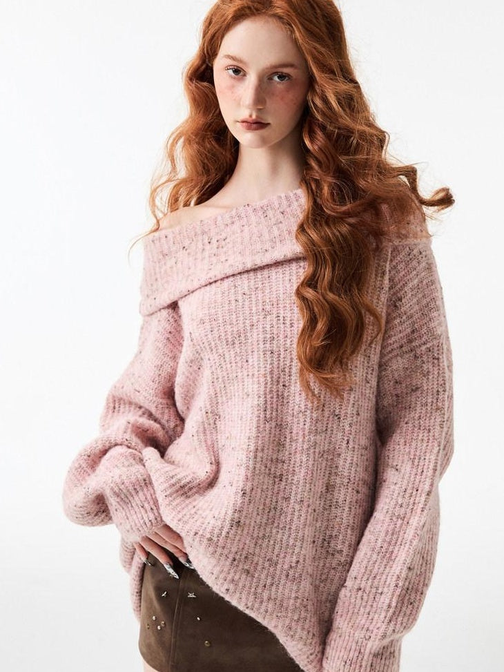 1JINN STUDIO Warm Cozy Off Shoulder Loose Fit Long Sleeve Office Knit Pullover Women Sweaters