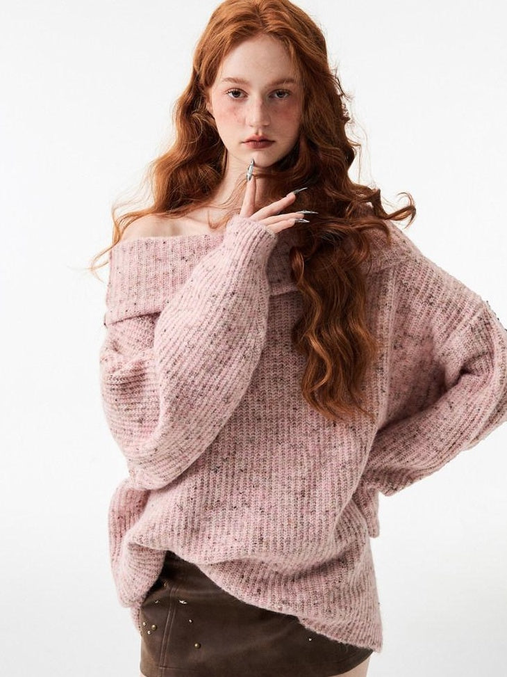 1JINN STUDIO Warm Cozy Off Shoulder Loose Fit Long Sleeve Office Knit Pullover Women Sweaters