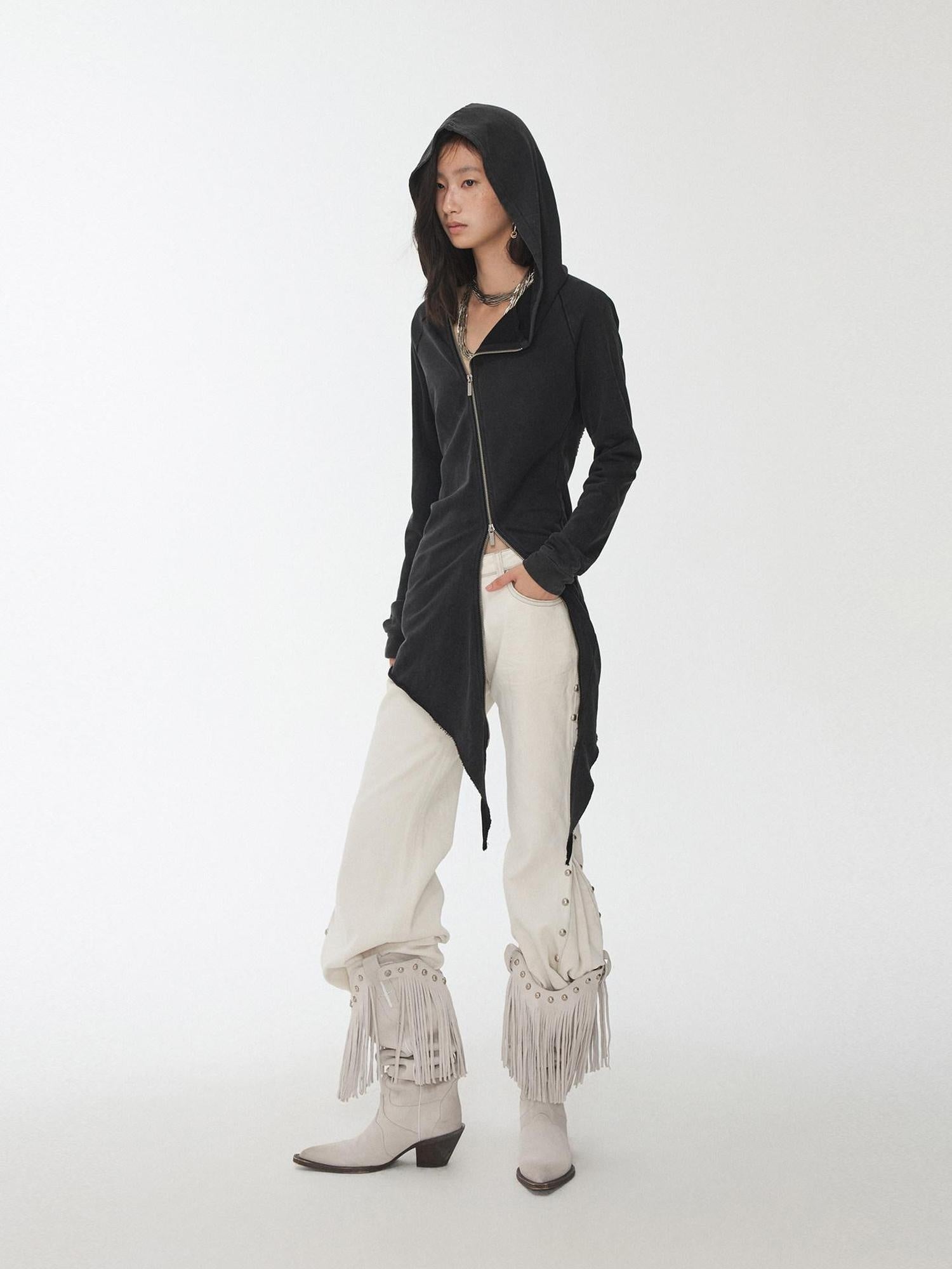 1JINN STUDIO Washed Asymmetric Loose Fit Street Style Womens Cotton Blend Pullover Hoodie