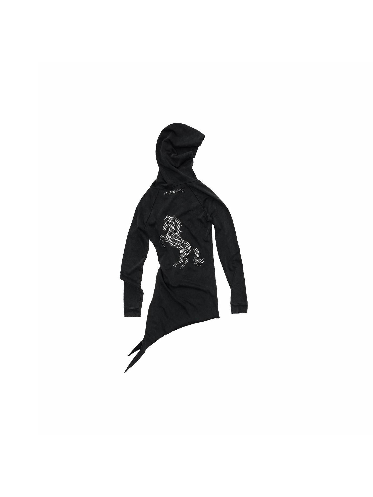 1JINN STUDIO Washed Asymmetric Loose Fit Street Style Womens Cotton Blend Pullover Hoodie
