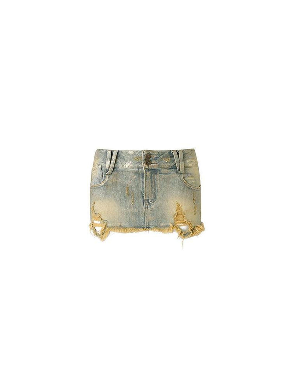 1JINN STUDIO Washed Blue Distressed Low Waist Slim Fit Zipper Women Denim Mini Skirts