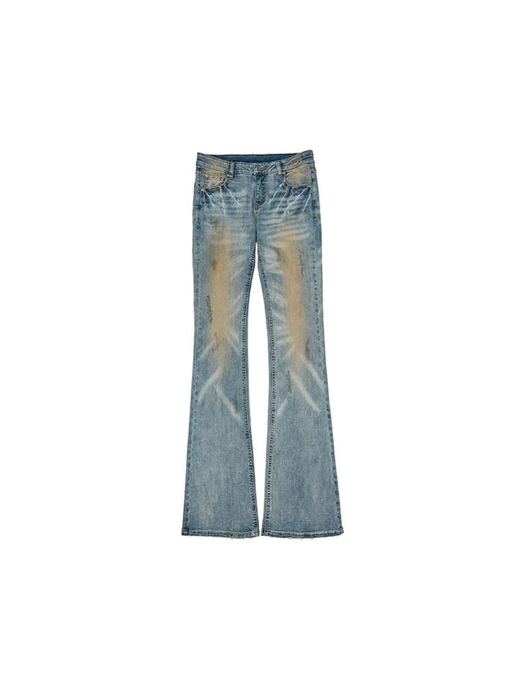 1JINN STUDIO Washed Low Waist Slim Fit Casual Hand Mud Dye Denim Blue Flared Jeans