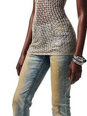 1JINN STUDIO Washed Low Waist Slim Fit Casual Hand Mud Dye Denim Blue Flared Jeans