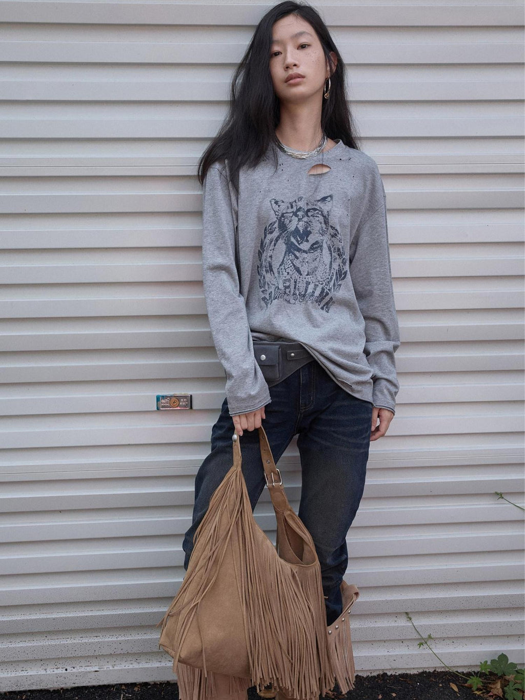 1JINN STUDIO Washed Printed Casual Aline Sleeve Round Neck Women Cotton Long Sleeve T-Shirts