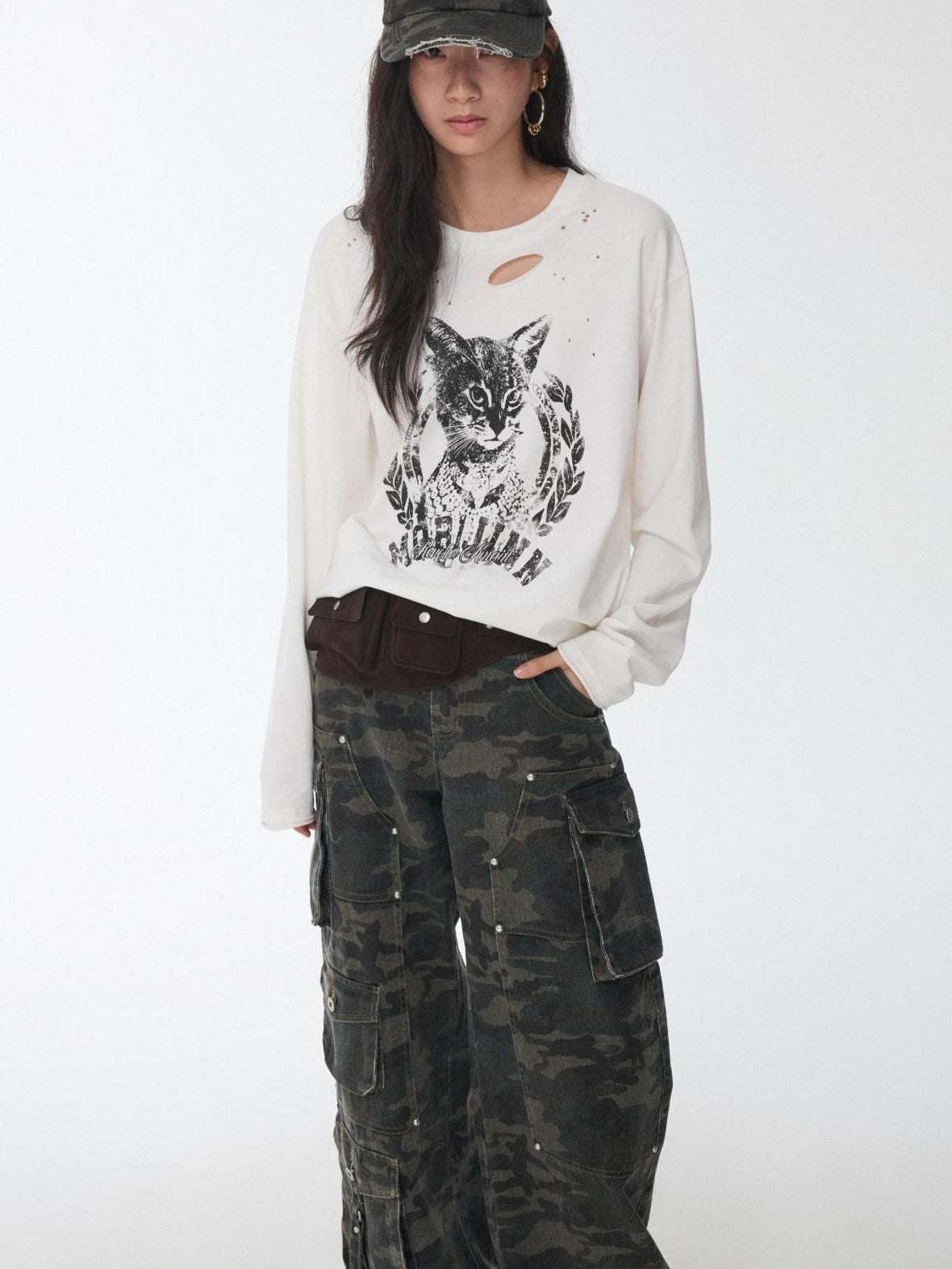 1JINN STUDIO Washed Printed Casual Aline Sleeve Round Neck Women Cotton Long Sleeve T-Shirts