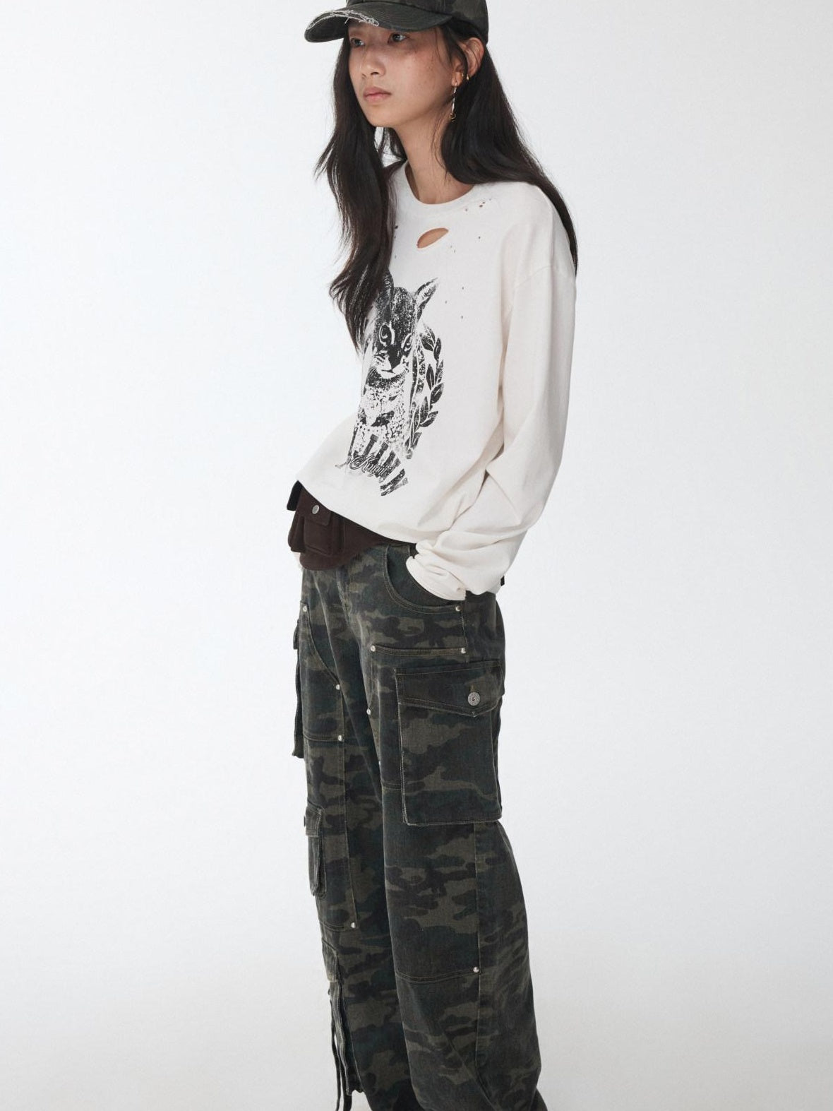 1JINN STUDIO Washed Printed Casual Aline Sleeve Round Neck Women Cotton Long Sleeve T-Shirts