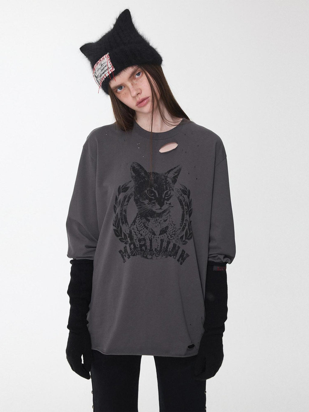 1JINN STUDIO Washed Printed Casual Aline Sleeve Round Neck Women Cotton Long Sleeve T-Shirts